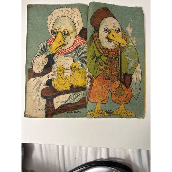 Antique 1910 Mother Goose & Gander Fabric Muslin Cloth Book Saalfield Publishing - Picture 6 of 9